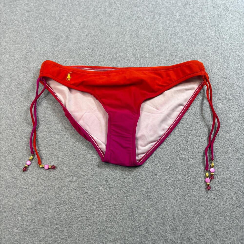 Ralph Lauren Bikini Bottom Women Large Red Pink Ombre Beaded Side Tie Swim Beach